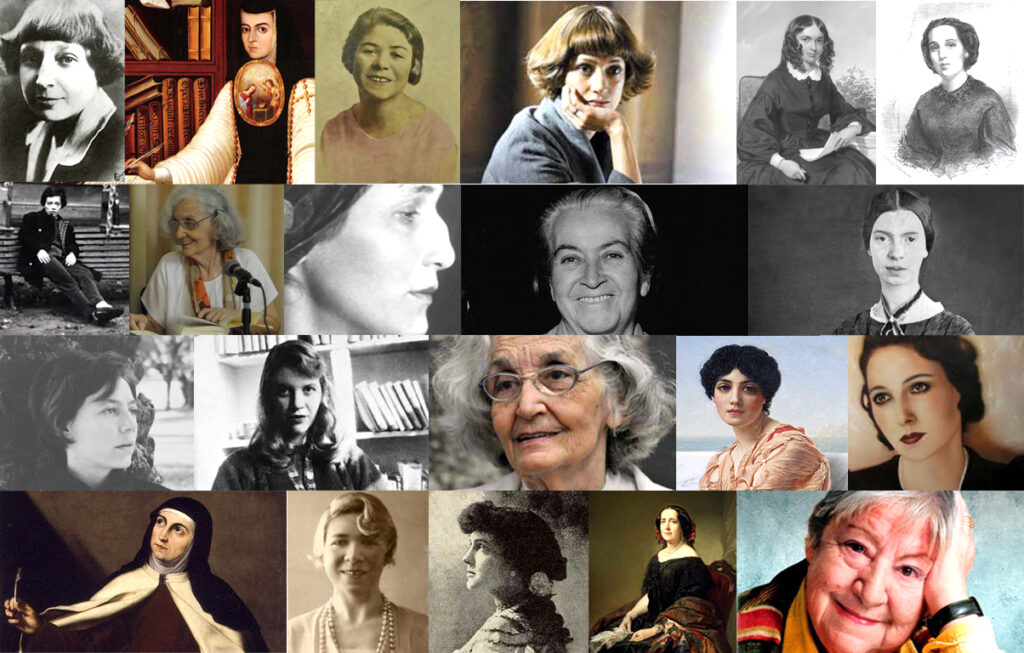 Mosaico con rostros de mujeres poetas de todos los tiempos.