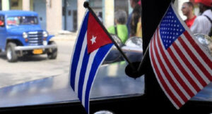 Flags of Cuba and the United States in the streets of Havana