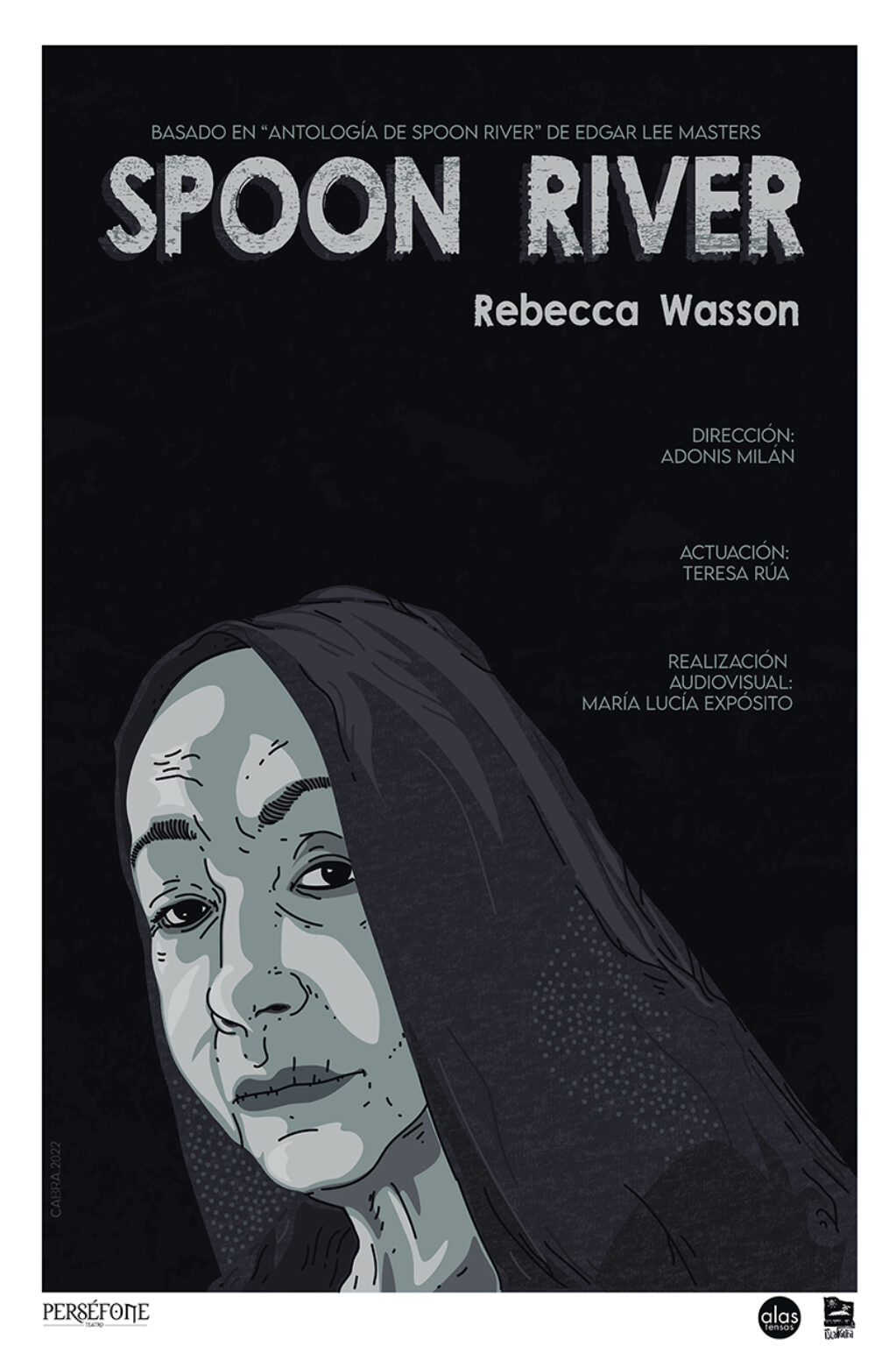 Cartel "Rebecca Wasson", nueva entrega de la serie Spoon River, de Perséfone Teatro.