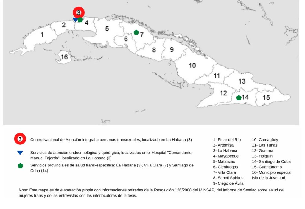 mapa sobre servicios de salud en Cuba