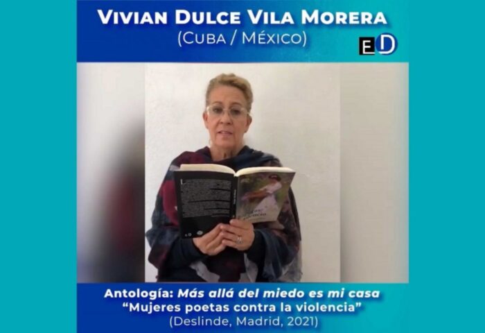 Vivian Vila lee de su libro Espigas de silencio (Ed. Deslinde, 2021).