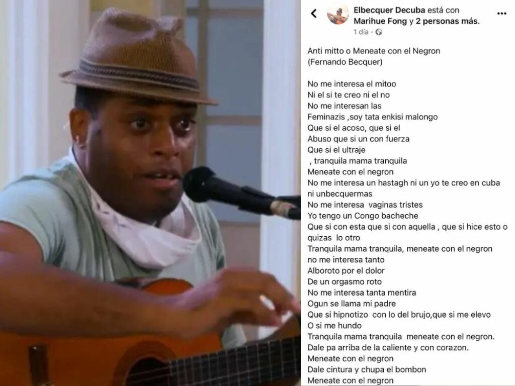 Fernando Becquer junto a la letra de una de sus canciones publicadas en redes sociales 