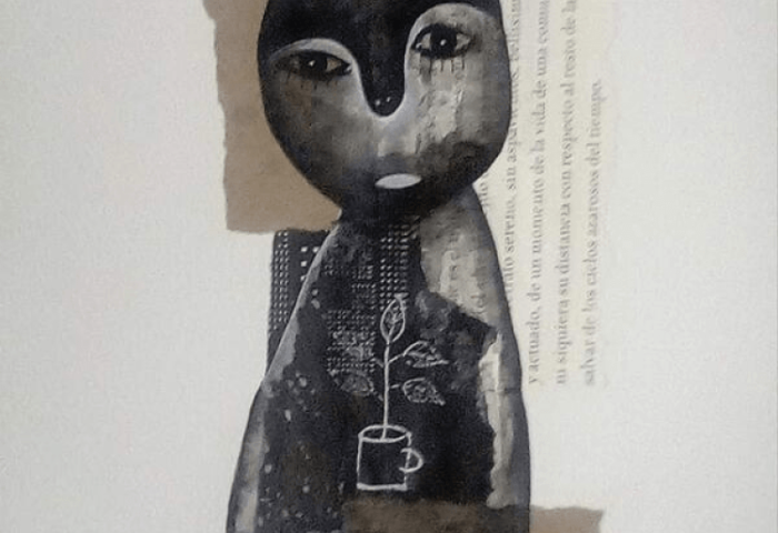 "La niña". Dibujo de Yanier Palao, niña triste. Técnica: Collage y tinta china. (30/40 centímetros). |