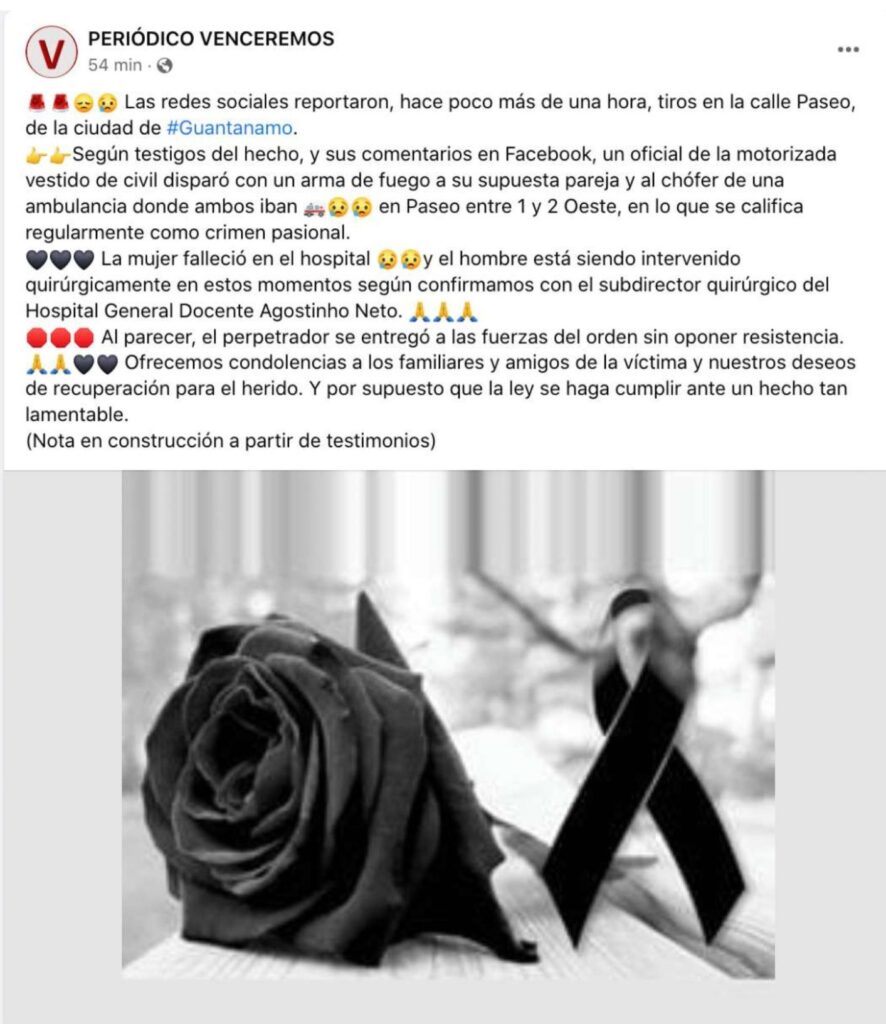 feminicidio en guantánamo - post de facebook del periódico venceremos