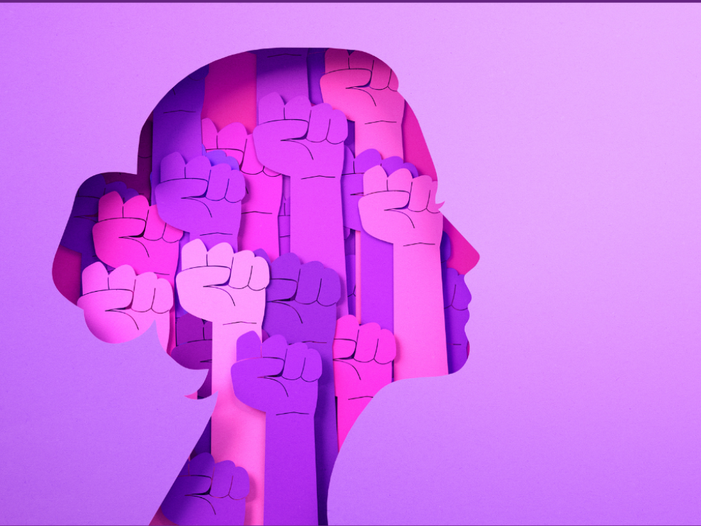 Perfil femenino construido con puños en alto simboliza la lucha contra el feminicidio y otros tipos de violencia machista.