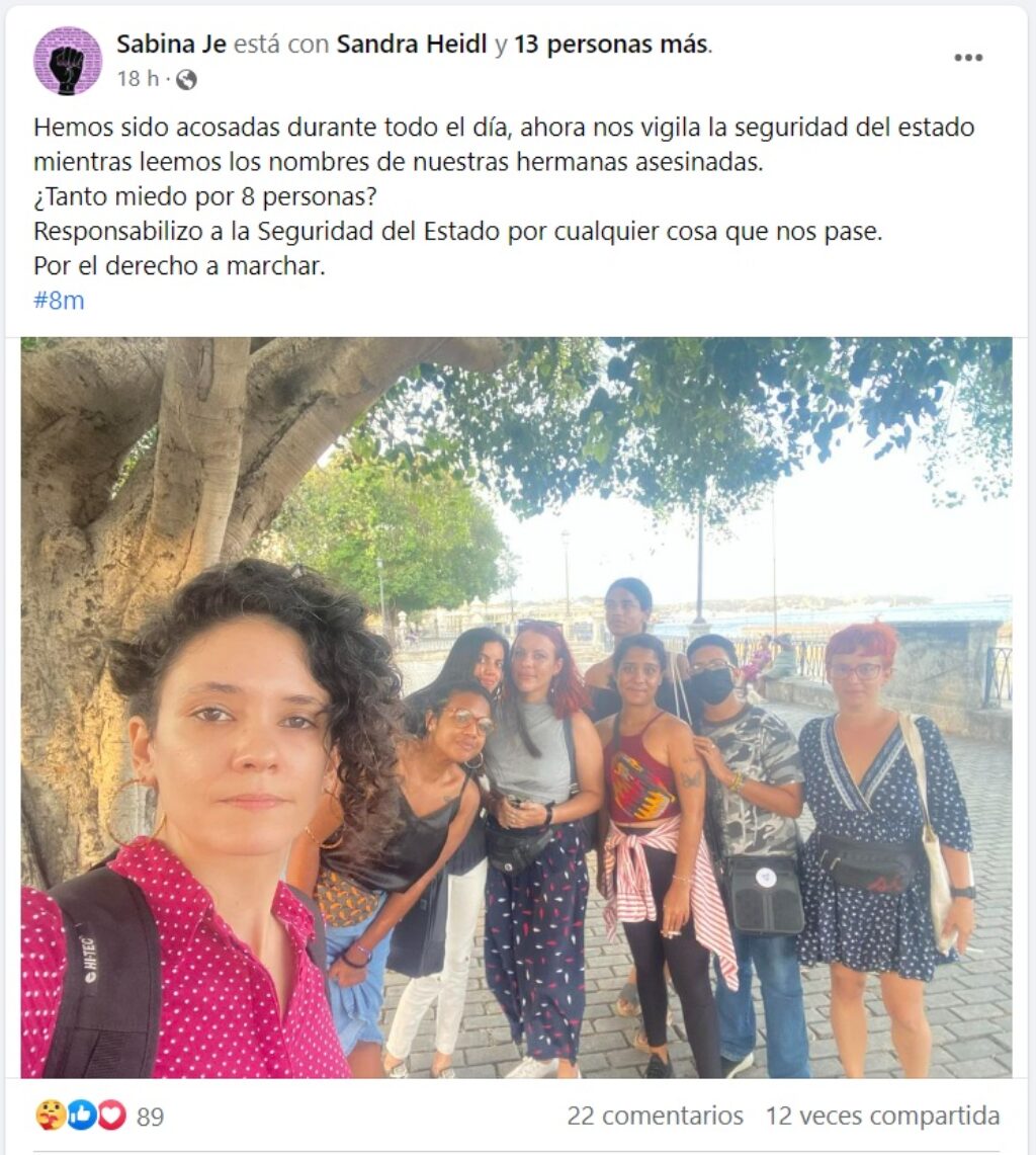 post de Facebook de activista cubana Sabina Je