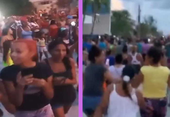 Imágenes de mujeres protestando durante las manifestaciones en Caimanera, Cuba.