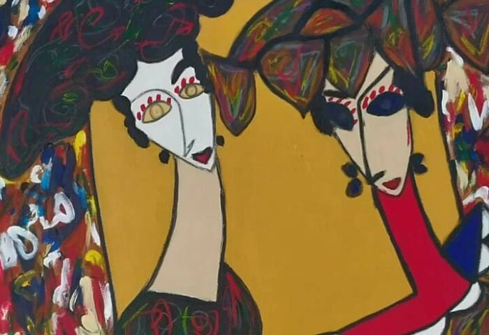 pintura de dos mujeres con sombreros de Cristóbal González