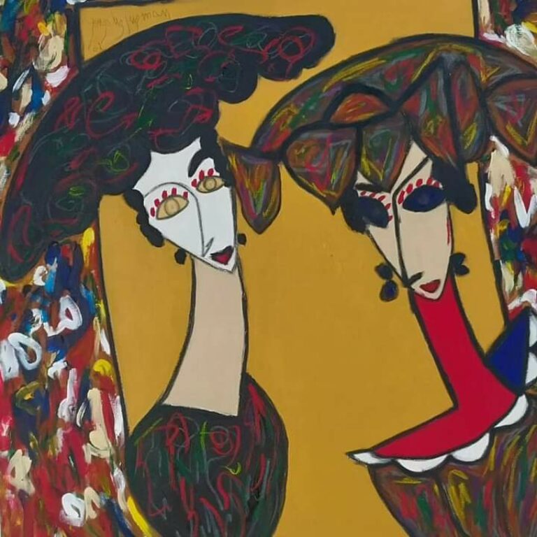pintura de dos mujeres con sombreros de Cristóbal González