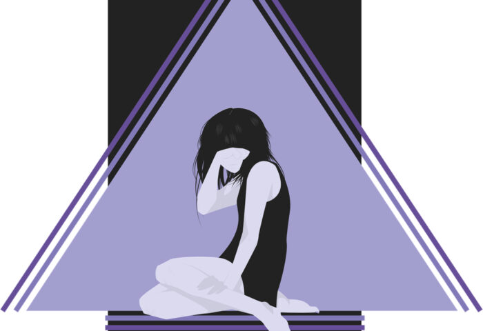 Ilustración de una figura femenina llorando.