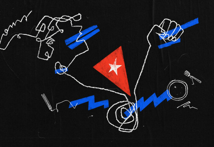 ilustración con fondo blanco y los elementos de la bandera cubana disgregados