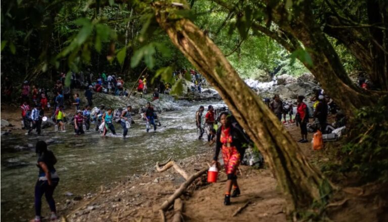 Emigrantes cruzando la selva del Darién. Foto: The New York Times.