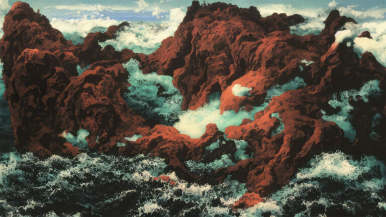 Imagen de mar embravecido chocando con arrecifes