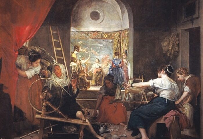 Imagen de "Las hilanderas", el cuadro de Diego Velázquez. SE pueden ver cinco mujeres hilando.