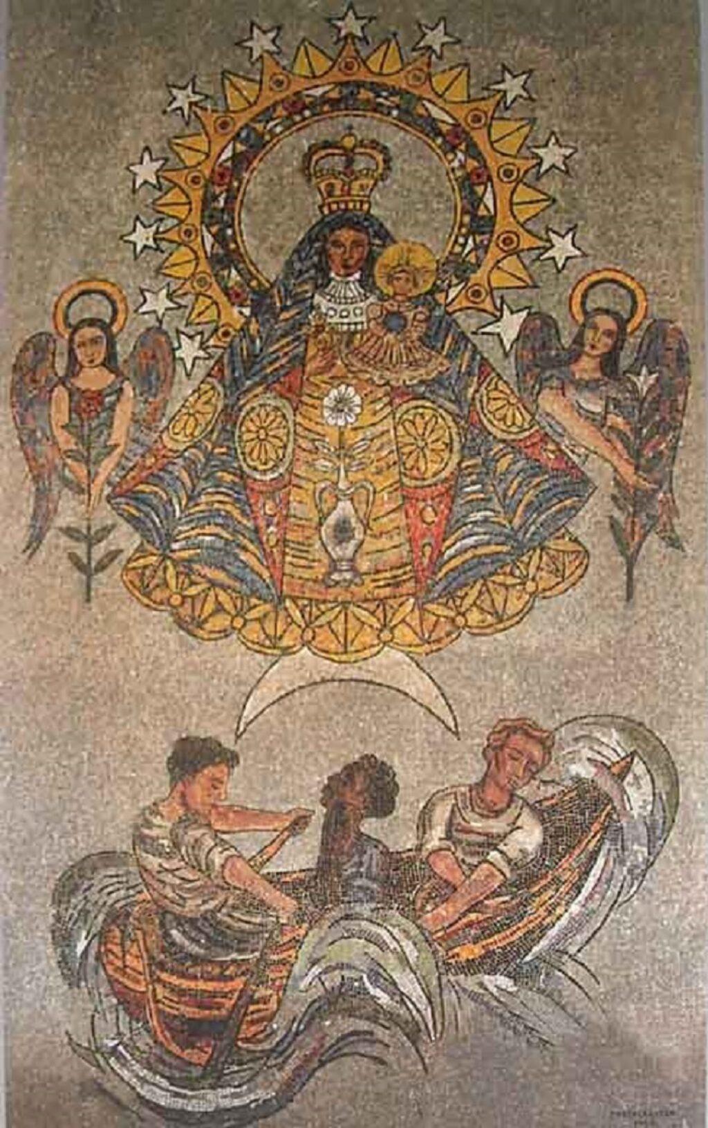 Pieza de René Portocarrero en la que pinta a la Virgen de la Caridad.
