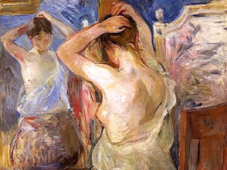 Pieza de Berthe Morisot donde se ve a una mujer peinándose frente a un espejo