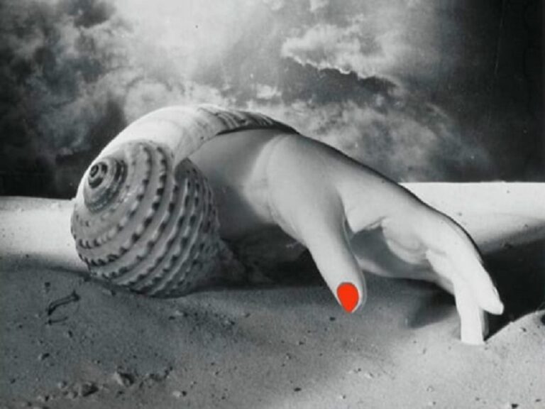 Pieza fotográfica de la artista surrealista Dora Maar donde puede verse una mano saliendo de una caracola.