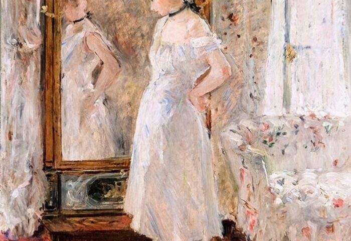 "El espejo psiqué" (1876), obra de la impresionista Morisot, que representa una mujer mirándose en un espejo.