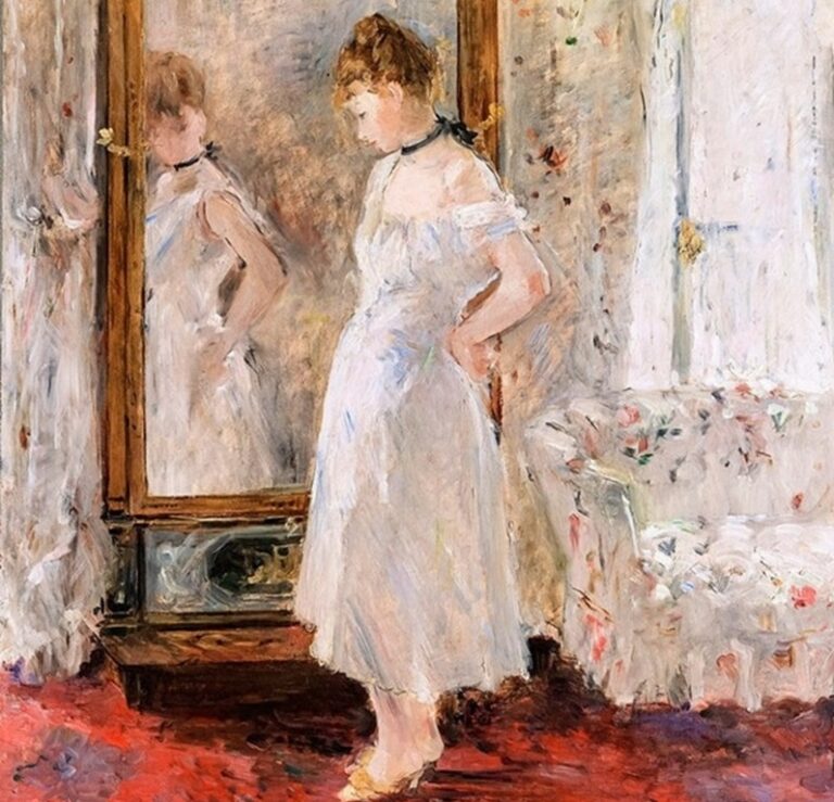 "El espejo psiqué" (1876), obra de la impresionista Morisot, que representa una mujer mirándose en un espejo.