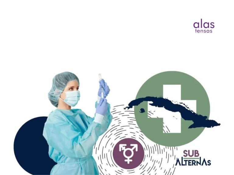 Collage donde puede verse a una mujer médica y otros elementos que remiten a la salud de las personas trans en Cuba.
