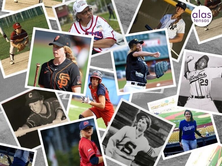 Collage de mujeres en el béisbol