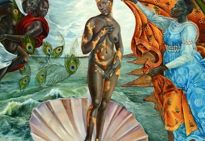 “El nacimiento de Oshun”, una interpretación de la artista afrocubana Harmonia Rosales sobre “El nacimiento de Venus”, del artista renacentista Sandro Botticelli
