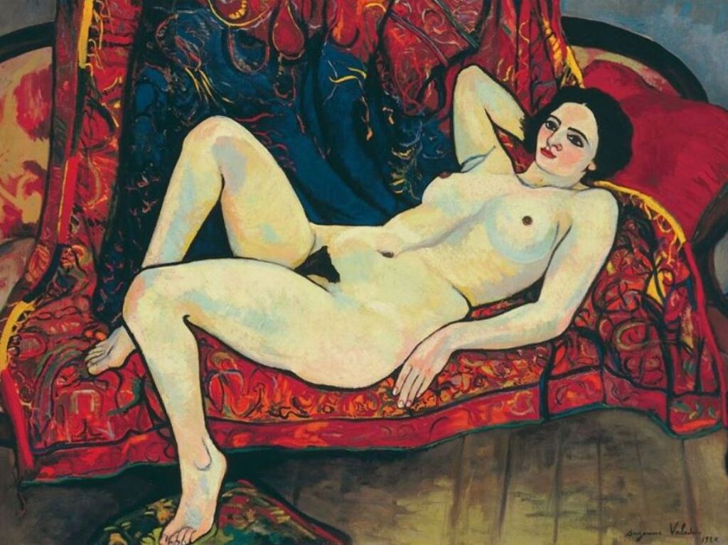 “Desnudo en sofá rojo”, Suzanne Valadon, 1920.