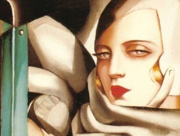 “Autorretrato en Bugatti verde” (1925). Obra de: Tamara de Lempicka donde puede verse a una mujer con mirada penetrante y misteriosa.