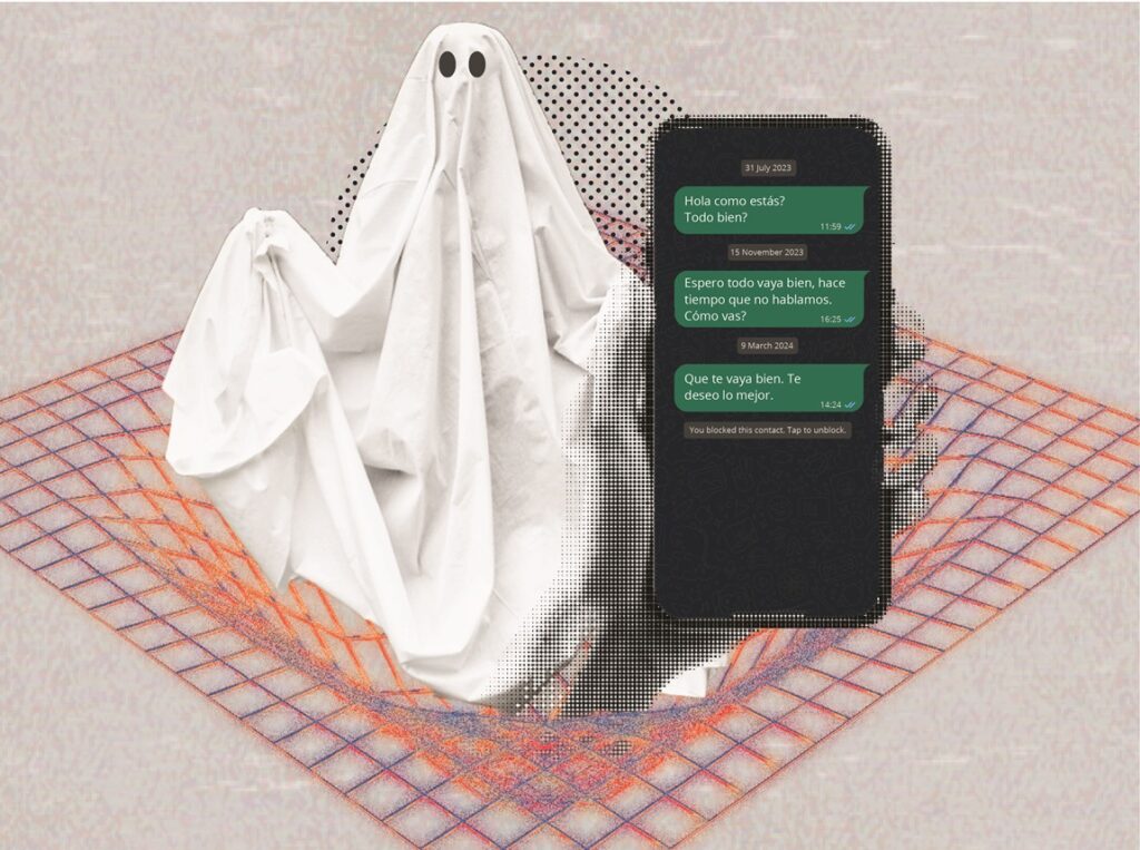 Imagen de un fantasma, simbolizando el ghosting, ruptura de la comunicación sin previo aviso con alguna persona.