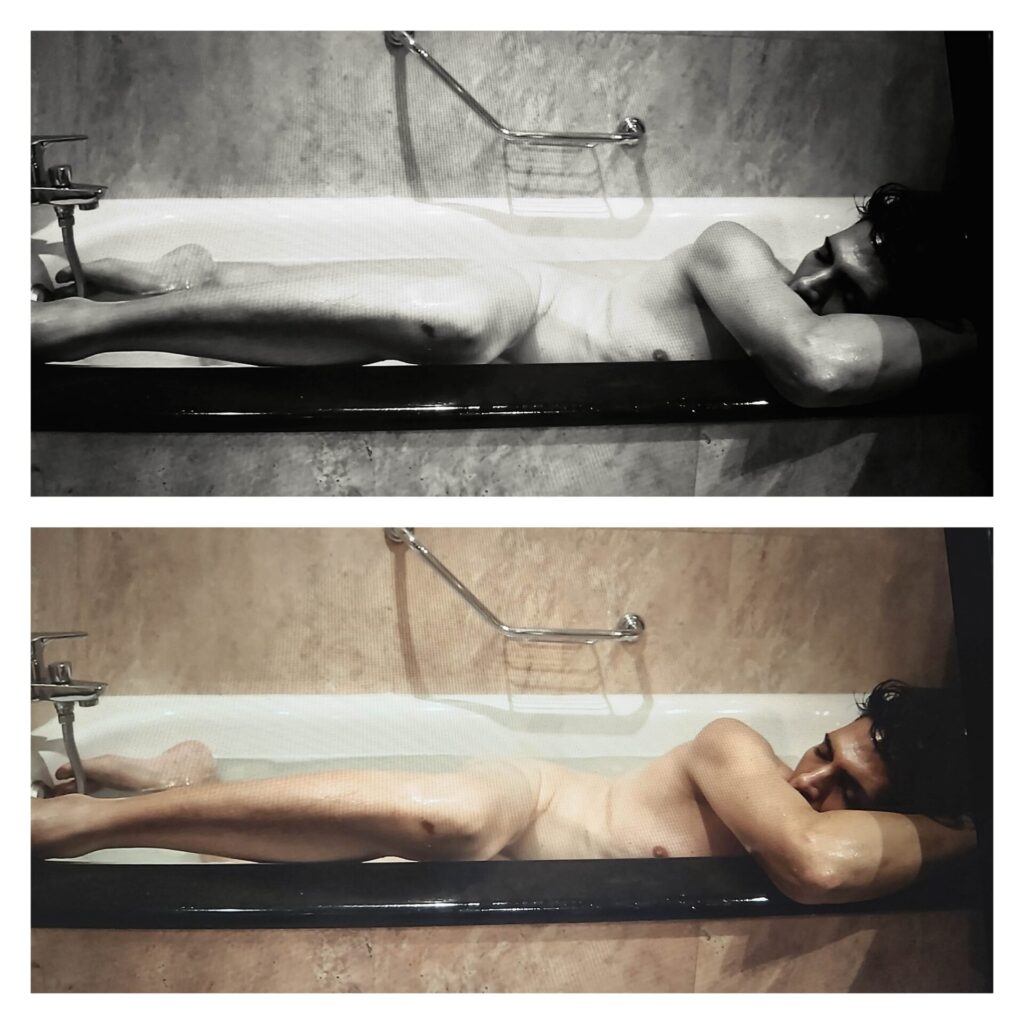 Nonardo Perea en una bañera desnudo