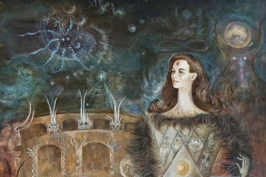 Fragmento de "Maga del tarot" (1965), de Leonora Carrington.