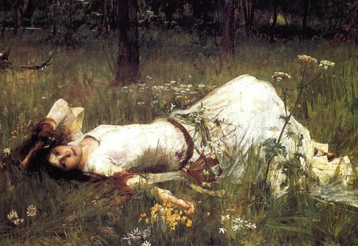 John William Waterhouse: "Ofelia tumbada en la hierba" (1889).