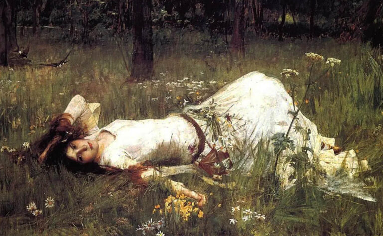 John William Waterhouse: "Ofelia tumbada en la hierba" (1889).
