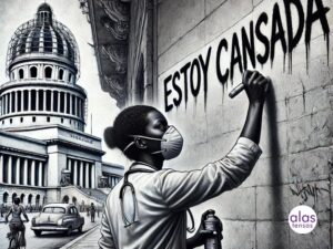doctora cubana haciendo un grafiti