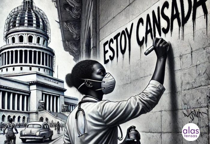 doctora cubana haciendo un grafiti