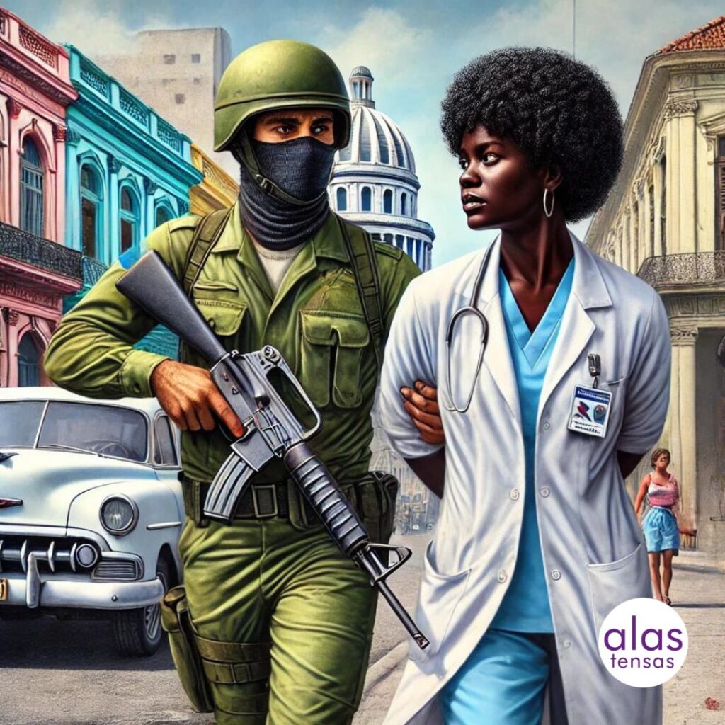 ilustración de enfermera siendo arrestada en cuba