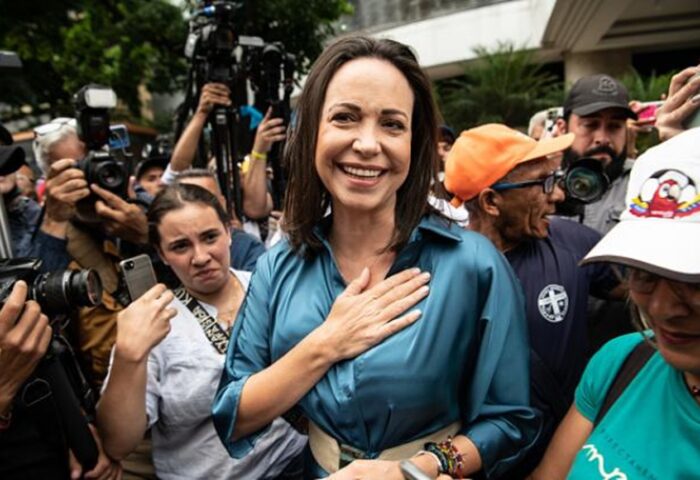 María Corina Machado, en un mitin de campaña en Caracas.