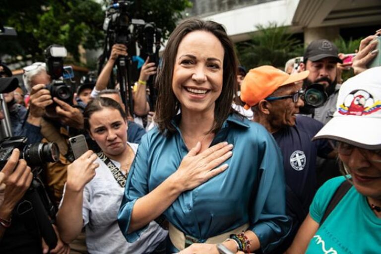 María Corina Machado, en un mitin de campaña en Caracas.