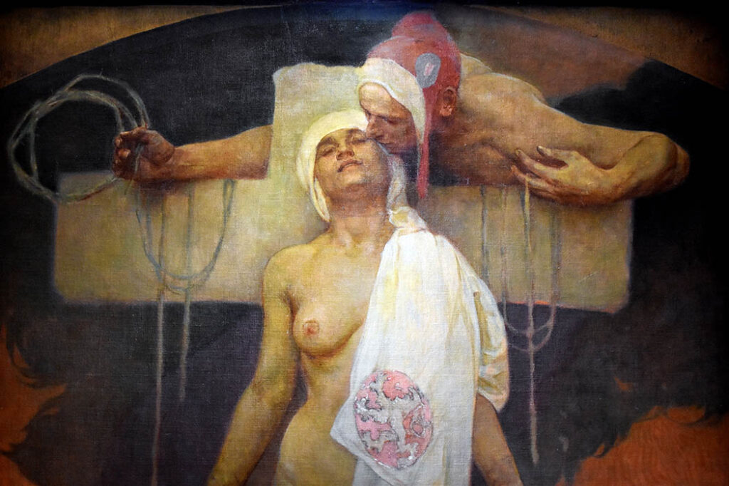 Alfonse Mucha: "Francia abraza a Bohemia" (1918-1919), fragmento.