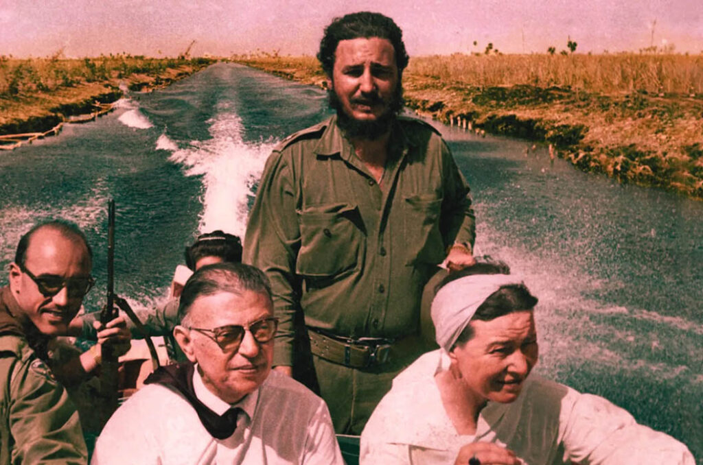 Fidel Castro con Simone de Beauvoir y Jean Paul Sartre en Cuba, 1960.