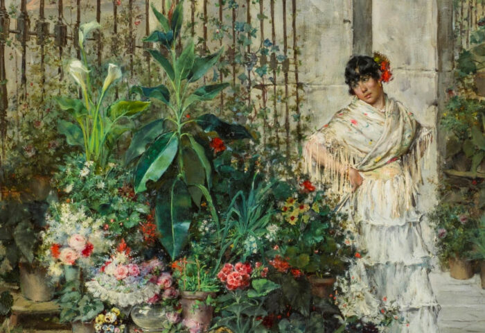 María Luisa de la Riva: "Puesto de flores" (circa 1887), fragmento.