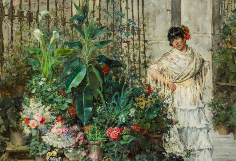 María Luisa de la Riva: "Puesto de flores" (circa 1887), fragmento.