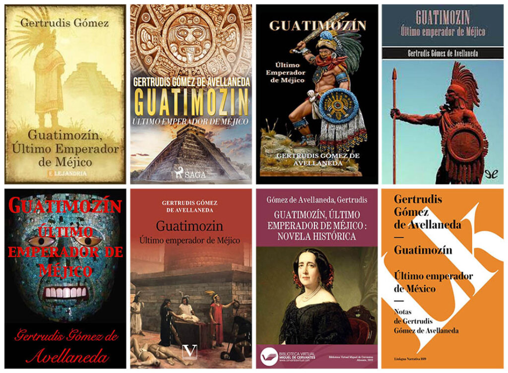 Varias ediciones de la novela "Guantimozín", de Gertrudis Gómez de Avellaneda.