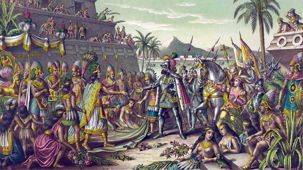 Entrada de Hernán Cortés en Tenochtitlan tras ser invitado por Moctezuma.