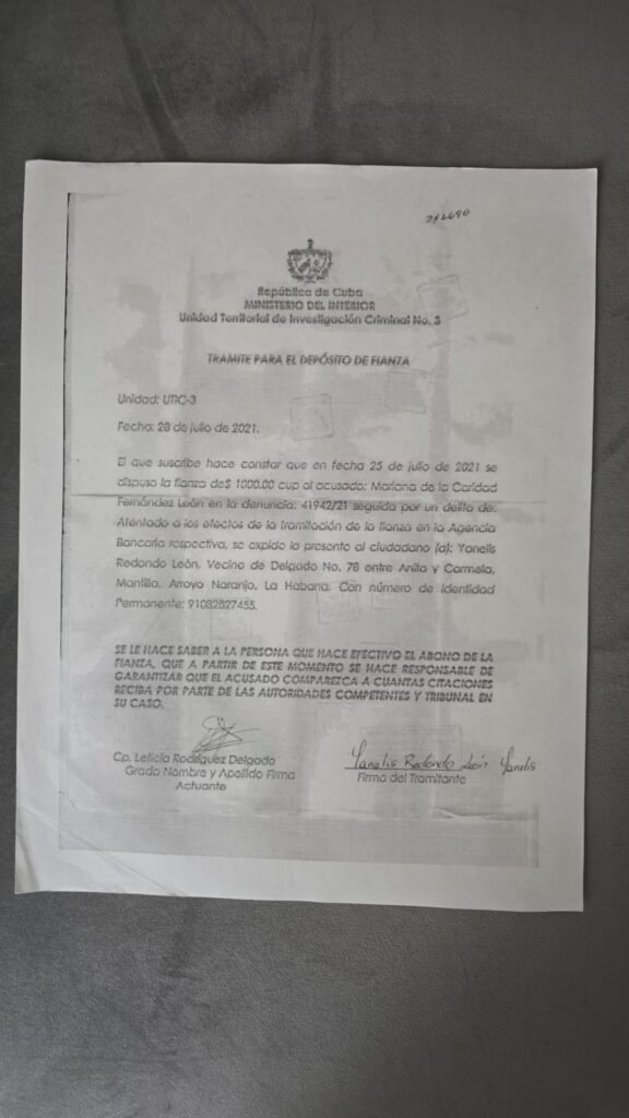 fianza en favor de manifestante del 11j