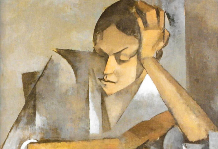 Olga Sacharoff: "Mujer acodada en mesa" (1915), detalle.