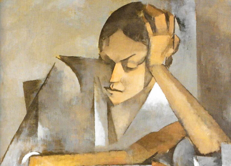 Olga Sacharoff: "Mujer acodada en mesa" (1915), detalle.