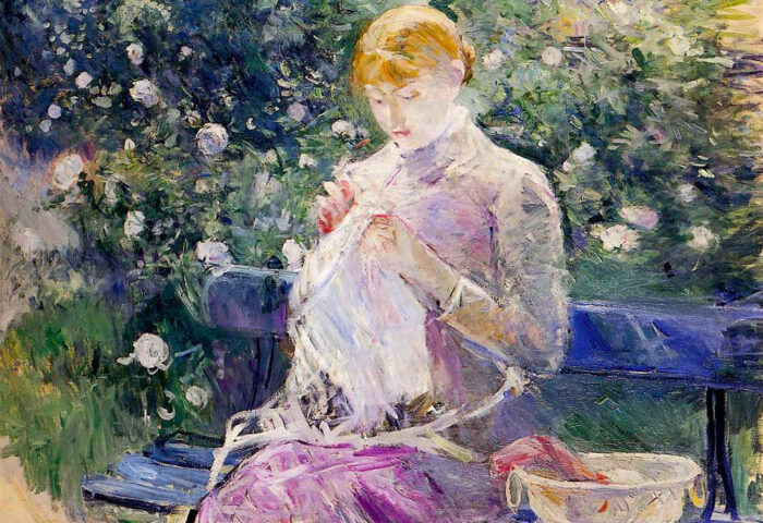 Berthe Morisot: "Pasie cosiendo en el jardín de Bourgival" (1881).