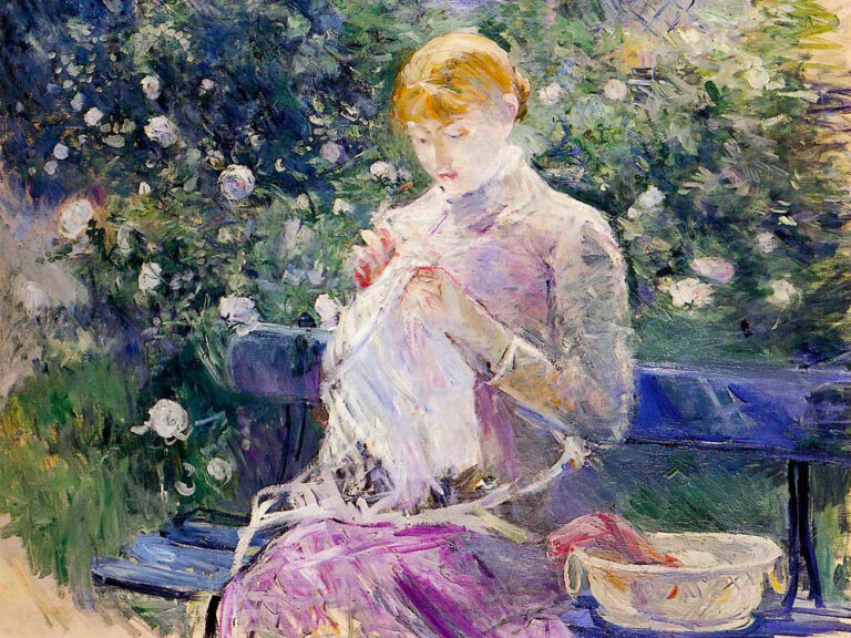 Berthe Morisot: "Pasie cosiendo en el jardín de Bourgival" (1881).