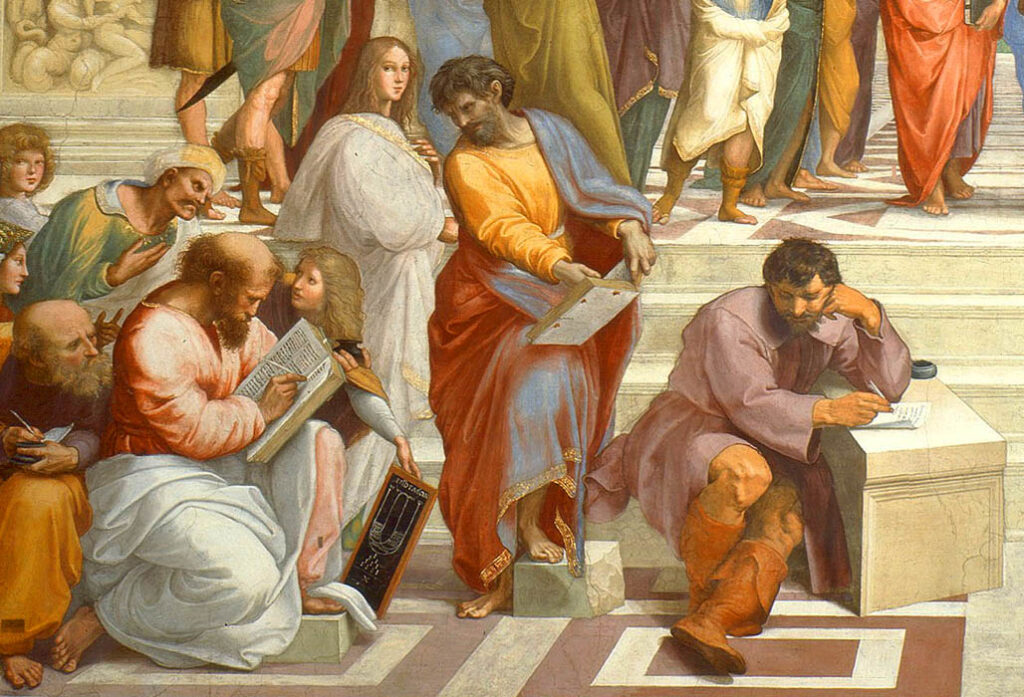 Detalle de "La escuela de Atenas" (1510-1512), de Rafael Sanzio, donde se representa a Hipatia entre otros filósofos.